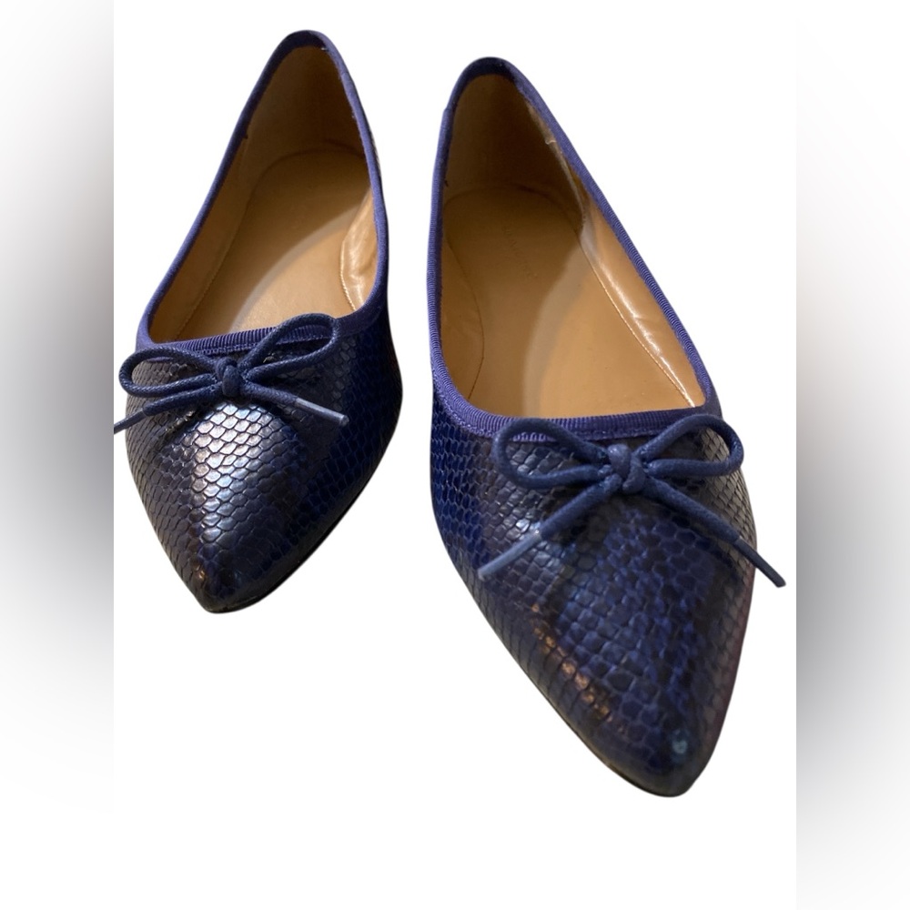 Banana Republic Snake Scales Flats Womans 8 Blue Leather Pointy Toe Slip On bow